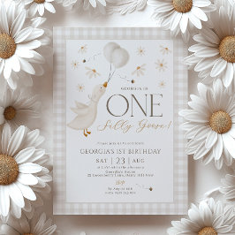 Invitación Beige Gingham, primer cumpleaños neutral de una se