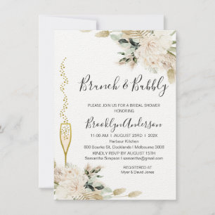 Invitación Beige Green Boho Brunch Champagne Bridal Shower