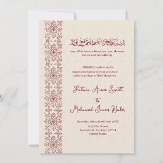 Invitación Beige inglés musulmán y tradición roja simple
