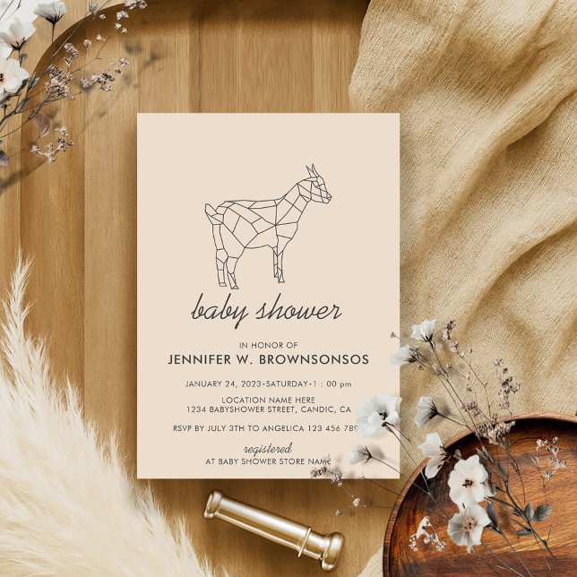 Invitación Beige Línea Simple Animal Cabra Salvaje (Subido por el creador)