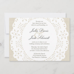 Invitación Beige Linen & Lace Doilie :Invitación