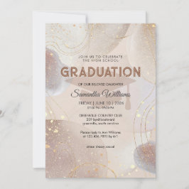 Invitación Beige Marrón y Rosa Dorado Brillo Graduación