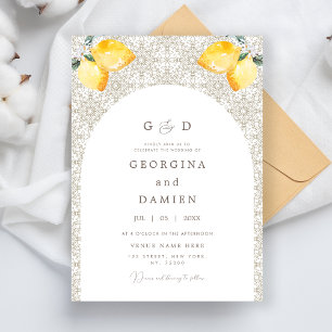 Invitación Beige Mediterráneo Tile Lemons y Boda fotográfico