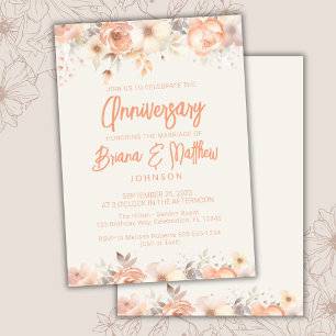 Invitación Beige Melocotón Floral Marfil Boda Aniversario