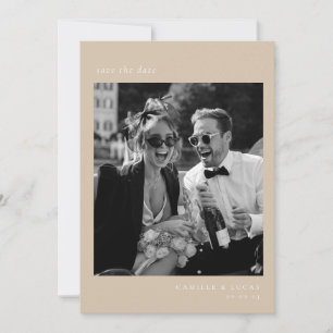 Invitación Beige Minimalista Elegante Foto Guardar la fecha