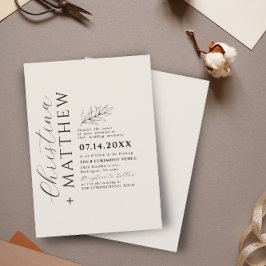 Invitación Beige Minimalista moderno y Boda negro