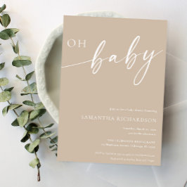 Invitación beige minimalista Oh bebé ducha neutra de género