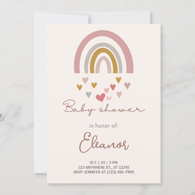 Invitación Beige Modern Cute Rainbow Baby Shower (Anverso)
