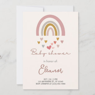 Invitación Beige Modern Cute Rainbow Baby Shower