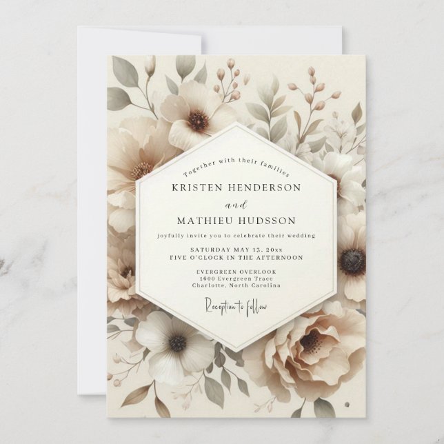 Invitación Beige Muted Anemone Wedding (Anverso)