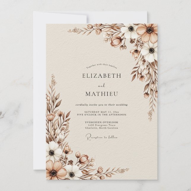 Invitación Beige Muted Woodland Wedding (Anverso)