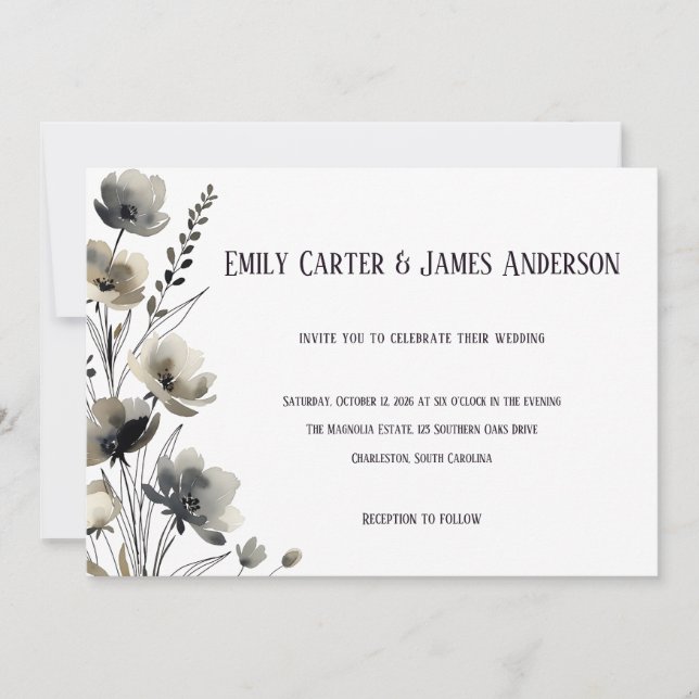Invitación Beige Neutral Floral Wedding (Anverso)