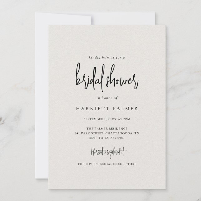 Invitación Beige neutral y eterno elegante ducha de novia (Anverso)