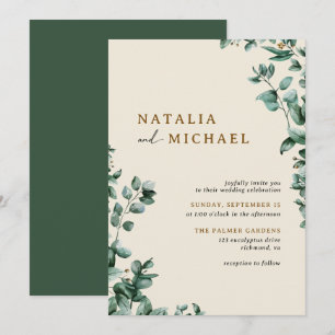 Invitación Beige neutro ruso moderno + Boda simple verde