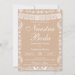 Invitación Beige Nuestra Boda Papel Picado Boda
