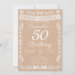 Invitación beige para 50 cumpleaños Fiesta Mexican