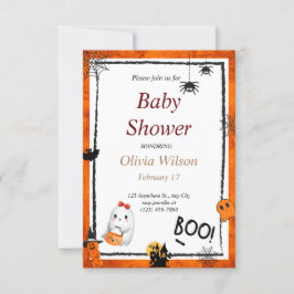 Invitación Beige Pink Boho Ilustró Baby Shower de Halloween