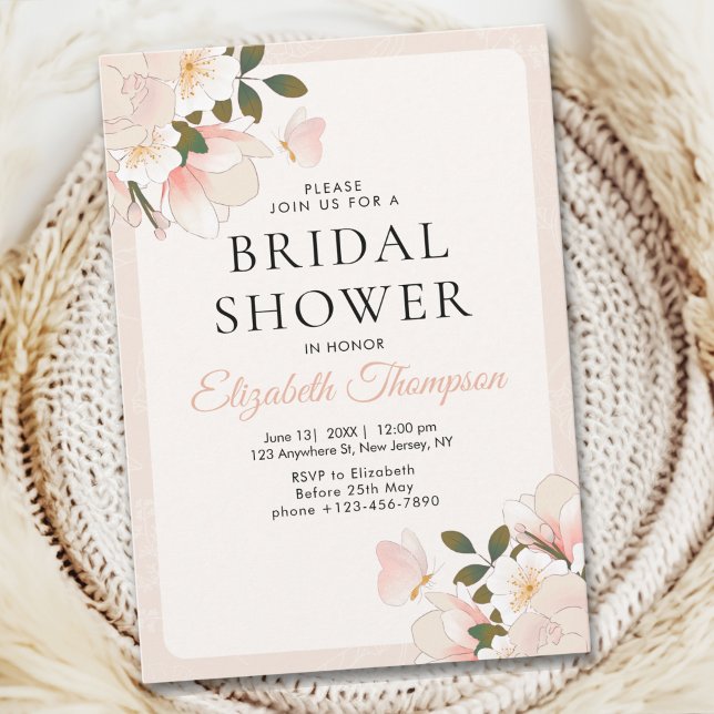 Invitación Beige Pink Floral Pattern Bridal Shower (Subido por el creador)