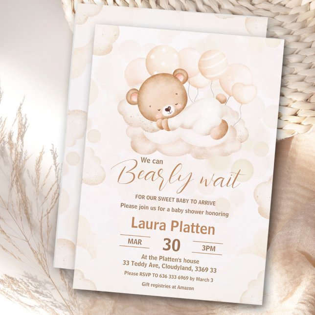 Invitación Beige Podemos Esperar El Baby Shower Del Oso Neutr (Beige We Can Bearly Wait Neutral Bear Baby Shower Invitation)