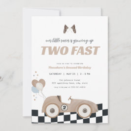Invitación Beige Race Car Two Fast Second Birthday Invite