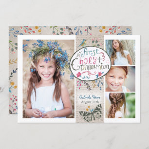 Invitación Beige rubio vintage floral primera comunión sagrad