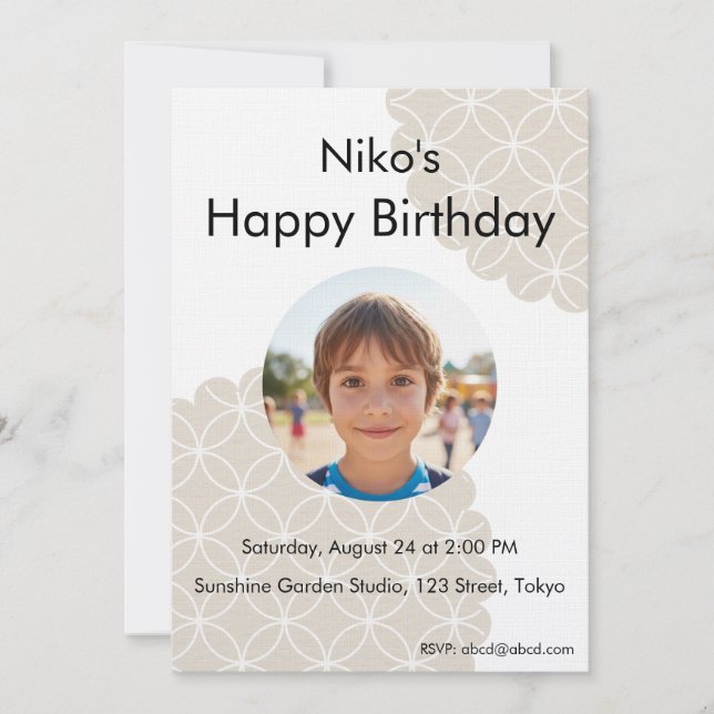 Invitación Beige Shippo Photo Birthday Invitation | Editable  (Anverso)