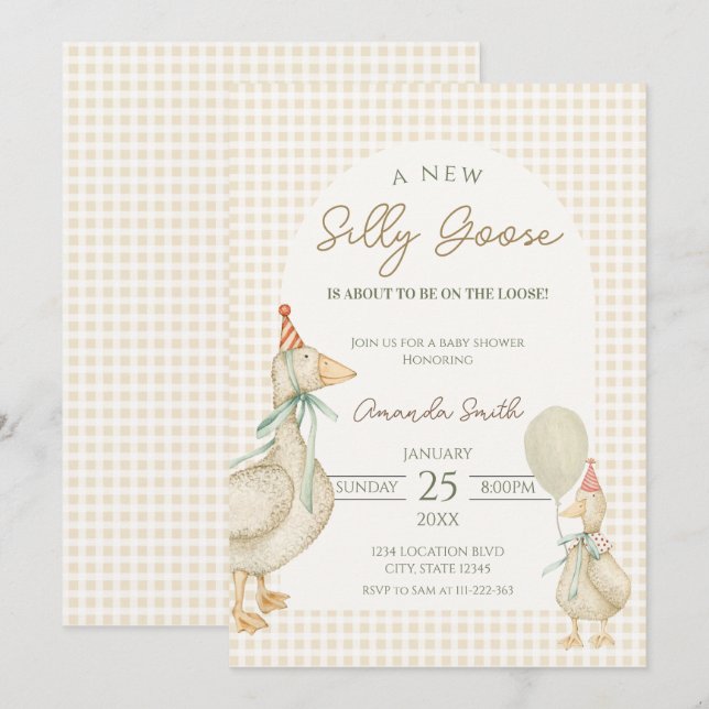 Invitación Beige Silly Goose Bebé ducha (Anverso / Reverso)