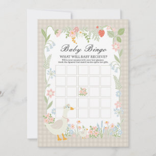 Invitación Beige Silly Goose Floral Gingham Baby Bingo