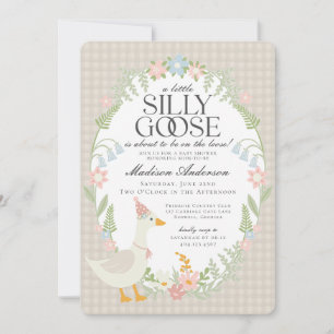 Invitación Beige Silly Goose Floral Gingham Baby Shower