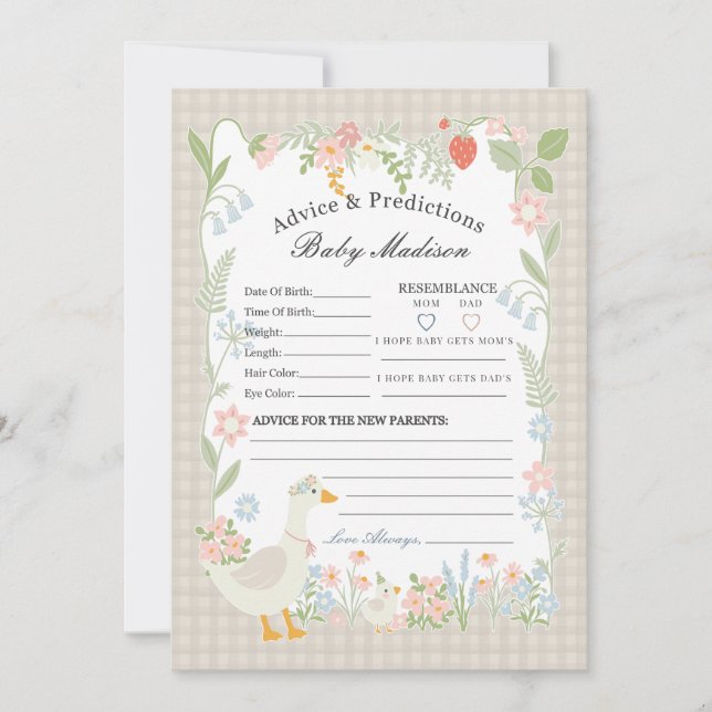 Invitación Beige Silly Goose Floral Gingham Consejos para el  (Anverso)
