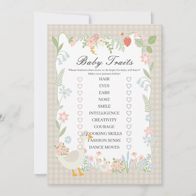 Invitación Beige Silly Goose Floral Gingham Juego de Rasgos p (Anverso)