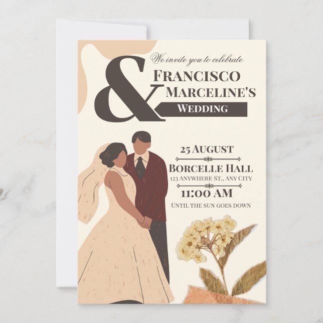 Invitación Beige Simple Scrapbook Wedding Invitation (Anverso)