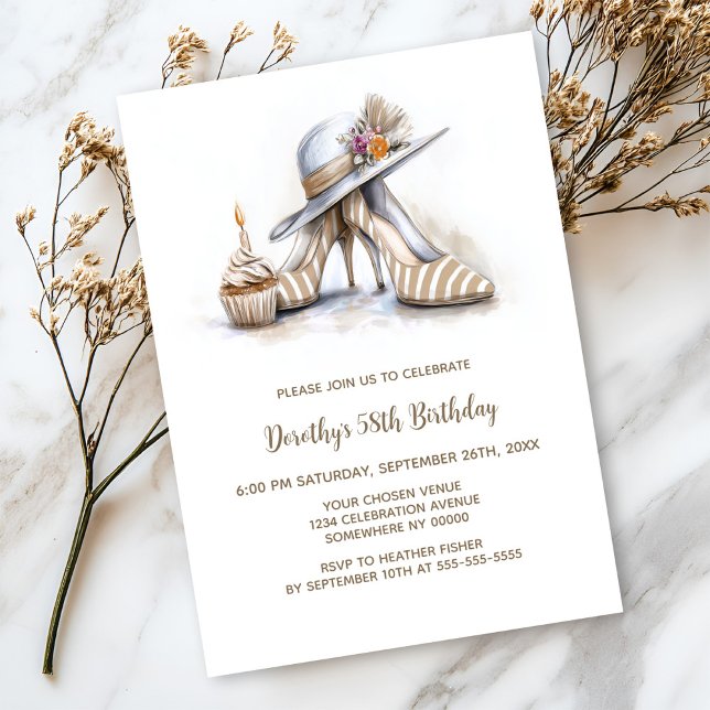 Invitación Beige Striped High Heel Shoes Birthday Party (Subido por el creador)