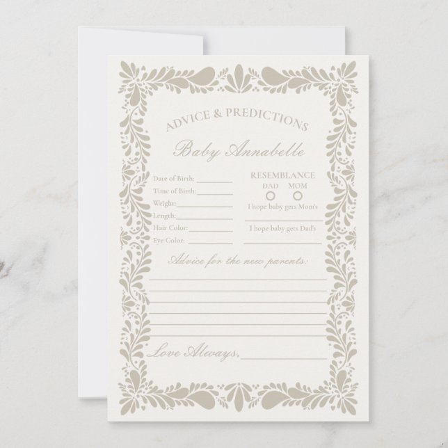 Invitación Beige Talavera Tile Consejos para el bebé (Anverso)