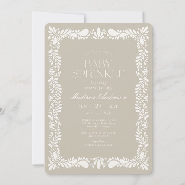 Invitación Beige Talavera Tile Fiesta Española Bebé Sprinkle (Anverso)