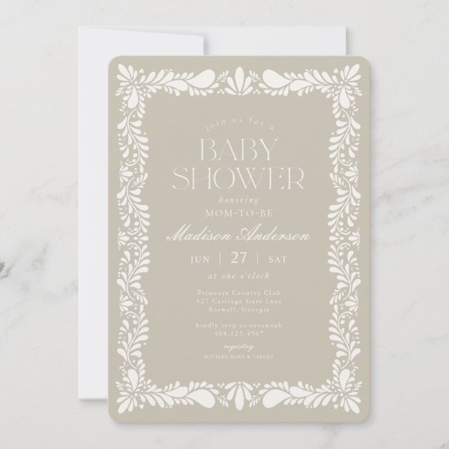 Invitación Beige Talavera Tile Spanish Fiesta Baby Shower (Anverso)