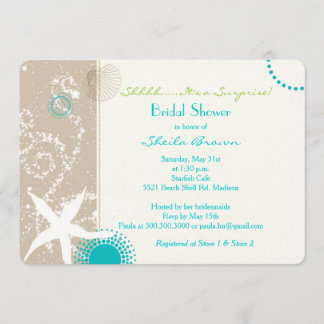 Invitación Beige Tan Aqua Beach Surprise Bridal Shower