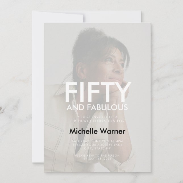 Invitación Beige Tan Fifty and Fabulous 50th Birthday Photo (Anverso)