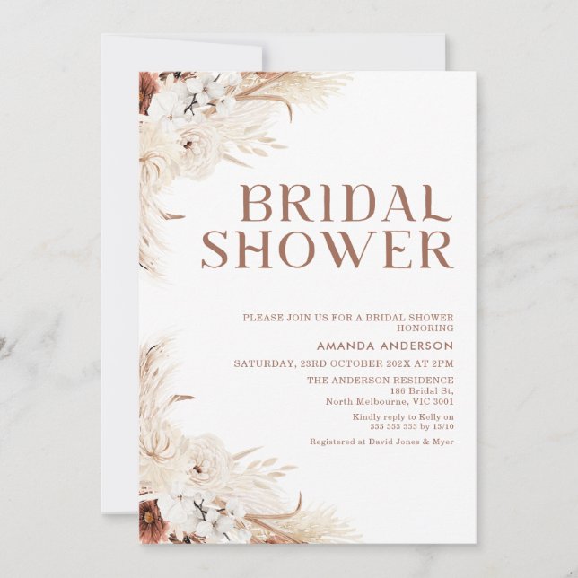 Invitación Beige Terracotta Boho Floral Bridal Shower (Anverso)