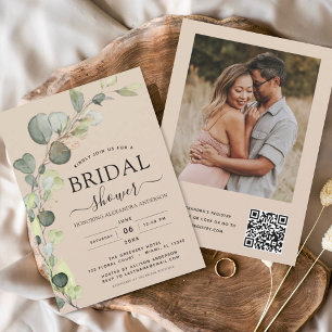 Invitación Beige Terracotta Bridal Shower QR Código Eucalyptu