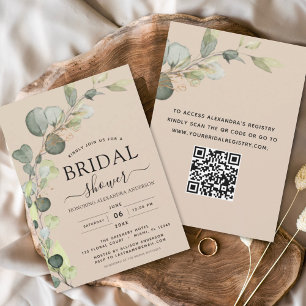 Invitación Beige Terracotta Bridal Shower QR Código Eucalyptu