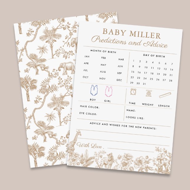 Invitación Beige Toile Baby Shower Predictions Advice Card (Beige Toile Baby Shower Predictions Advice Card)