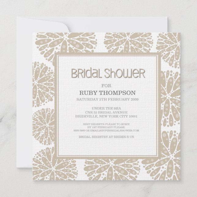 Invitación BEIGE Under the Sea Coral : DUCHA BRIDAL moderna (Anverso)
