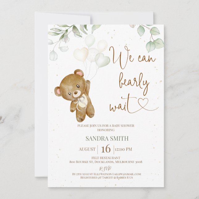 Invitación Beige verde que podemos esperar Baby Shower (Anverso)