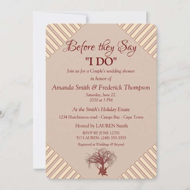 Invitación Beige,Vino Marsala - Boda Moderna Duchas (Anverso)