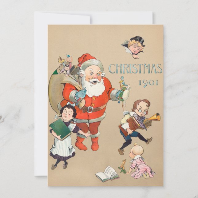 Invitación Beige Vintage Mad Santa Claus (Anverso)