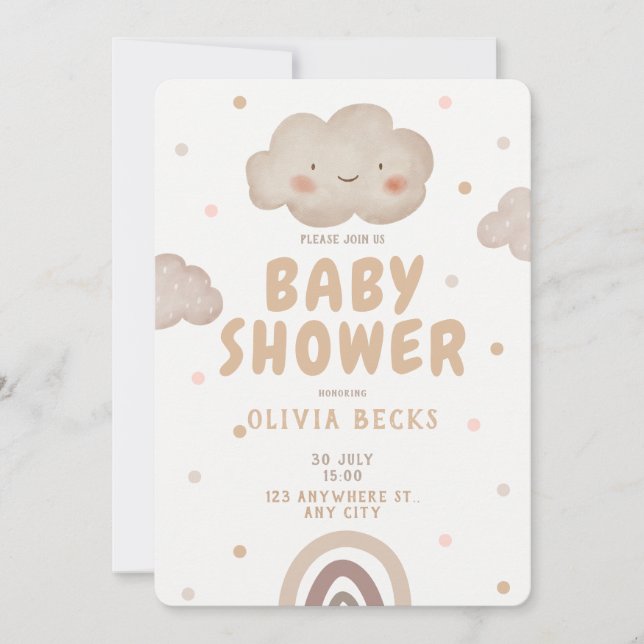 Invitación Beige Watercolor Baby Shower (Anverso)
