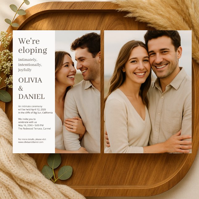 Invitación Beige Wedding Elopement Minimal Photo  (Subido por el creador)