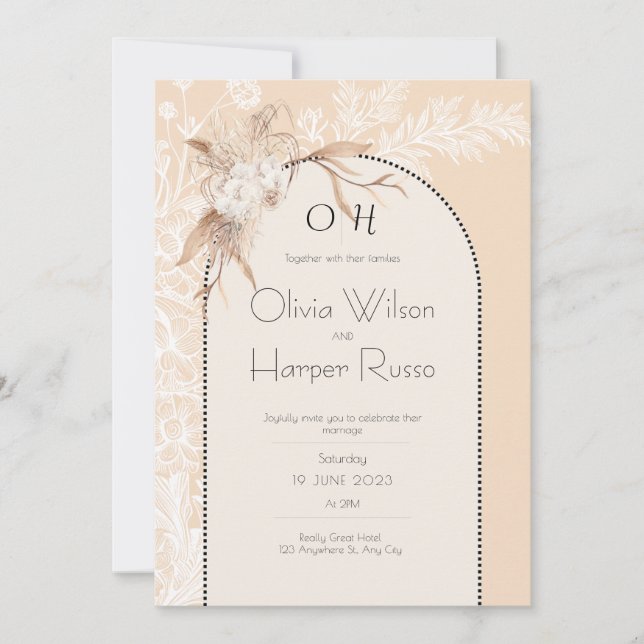 Invitación beige wedding invitation  (Anverso)