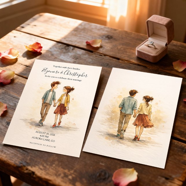 Invitación Beige Whimsical Watercolor Romantic Couple Wedding (Subido por el creador)